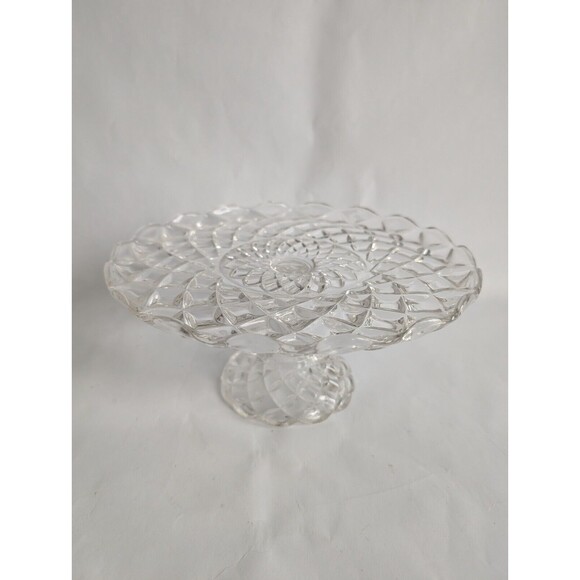 Vintage Pedestal Cake Stand Clear Pressed Glass 9 1/2" Wide Desert Dish - Picture 1 of 5